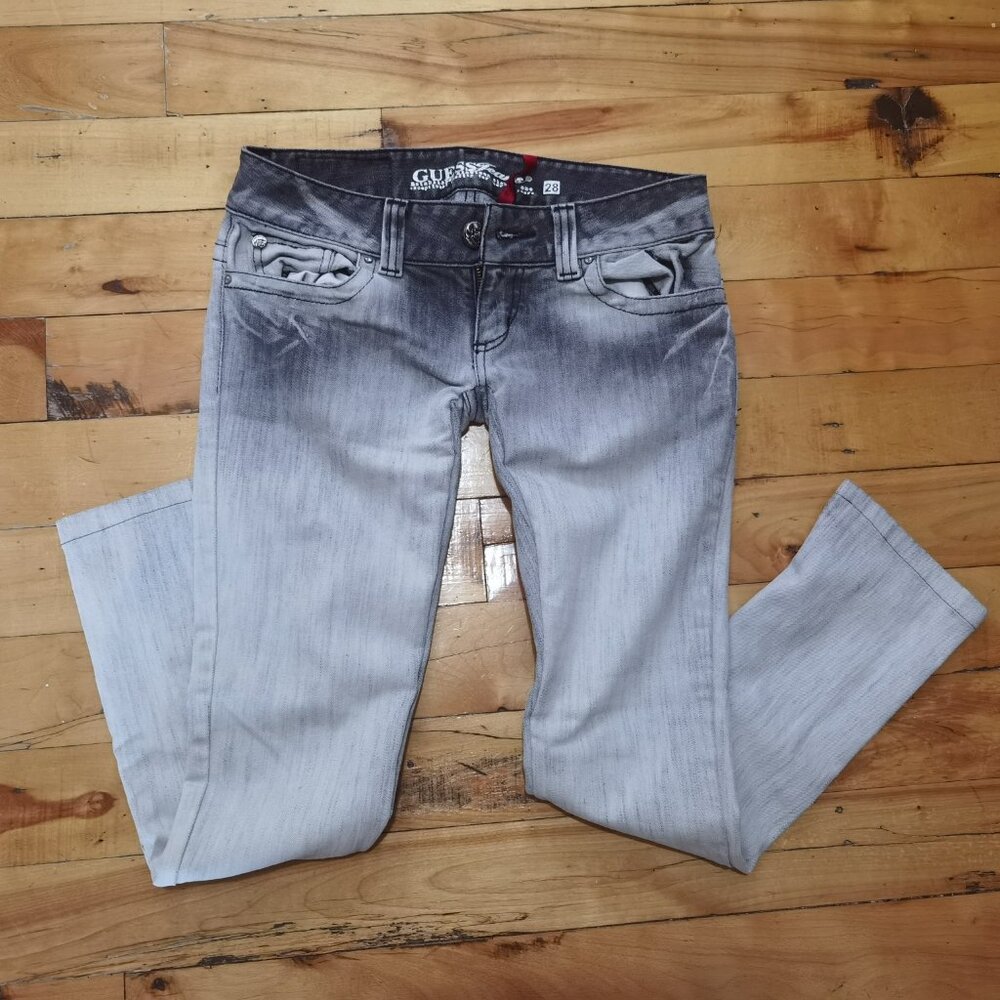Guess grey black bleached faded jeans size 28 low rise
